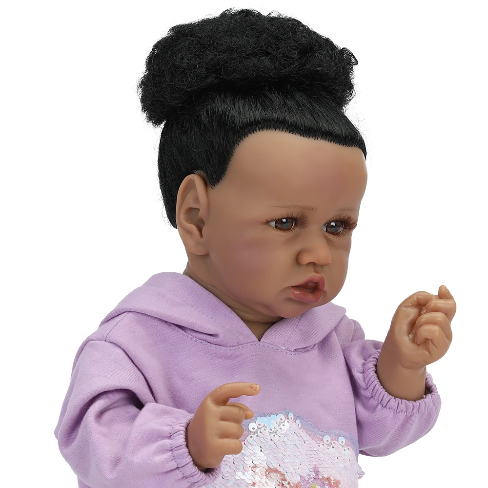 full black girl kits 24 inch soft silicone recien reborn newborn baby dolls