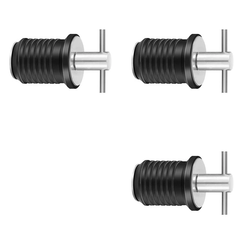 A48P-3X Marine Boat Drain Plug T-Handle Screw Adjustable Rubber Deck Drain Plug,Silver 19MM