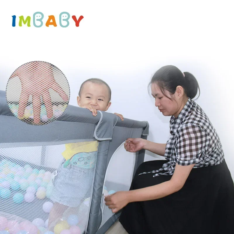 IMBABY-Grand Parc pour Bébé, Aire de Jeux, Gris, Clôture d'Activité, Piscine à Balles, Salle de Jeux de Sécurité pour Enfants, 150x180