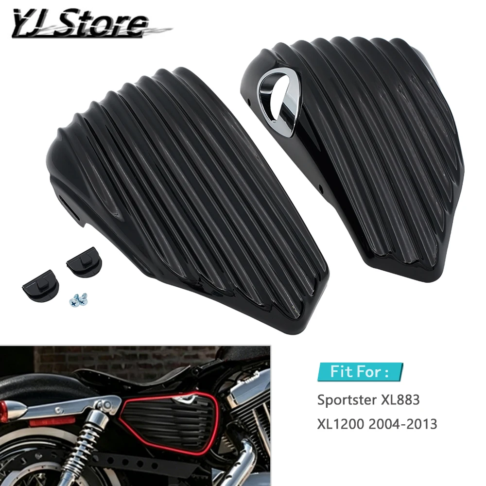 

MotorcycleAccessories Ribbed Left+Right Side Battery Cover Guard For Harley Sportster XL883 1200 2004-2013 Fairing Battery Cover