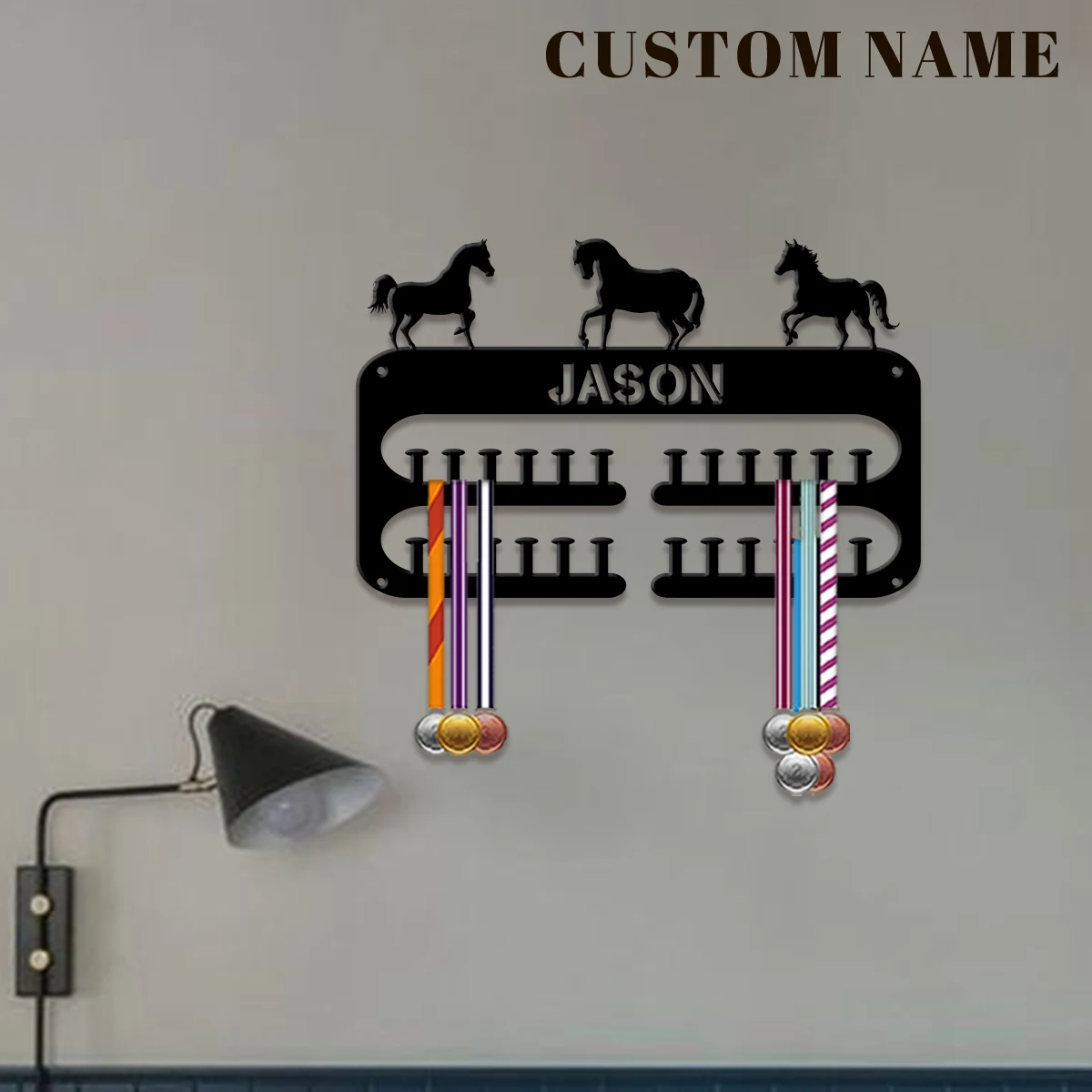 Custom Cool Stallion Metal Medal Display Rack, Valentines Gift, for Room Decor, Suitable for Basketball, Football Exercise