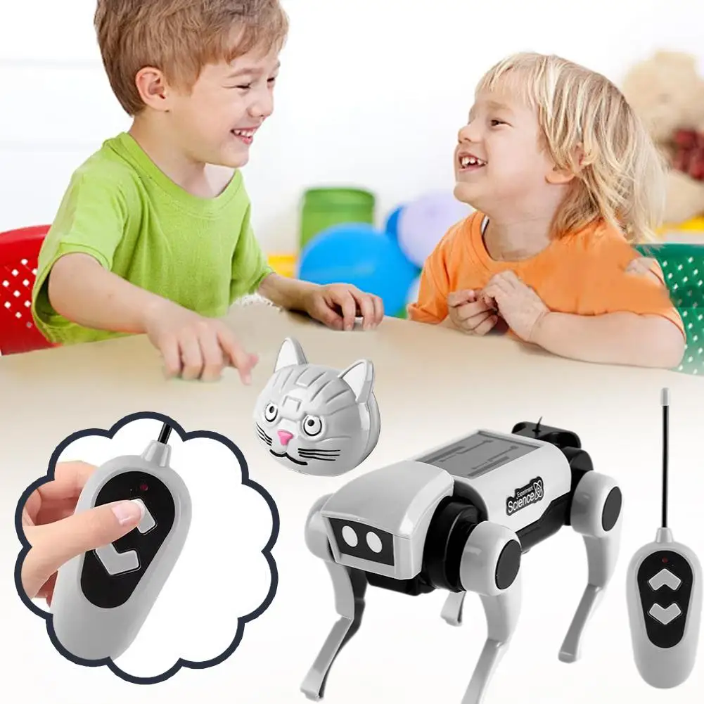 2 IN 1 RC cane meccanico telecomando gatto giocattolo per bambini assemblaggio fai da te scienza Robot elettrico cane gatto modello Set regalo per bambini