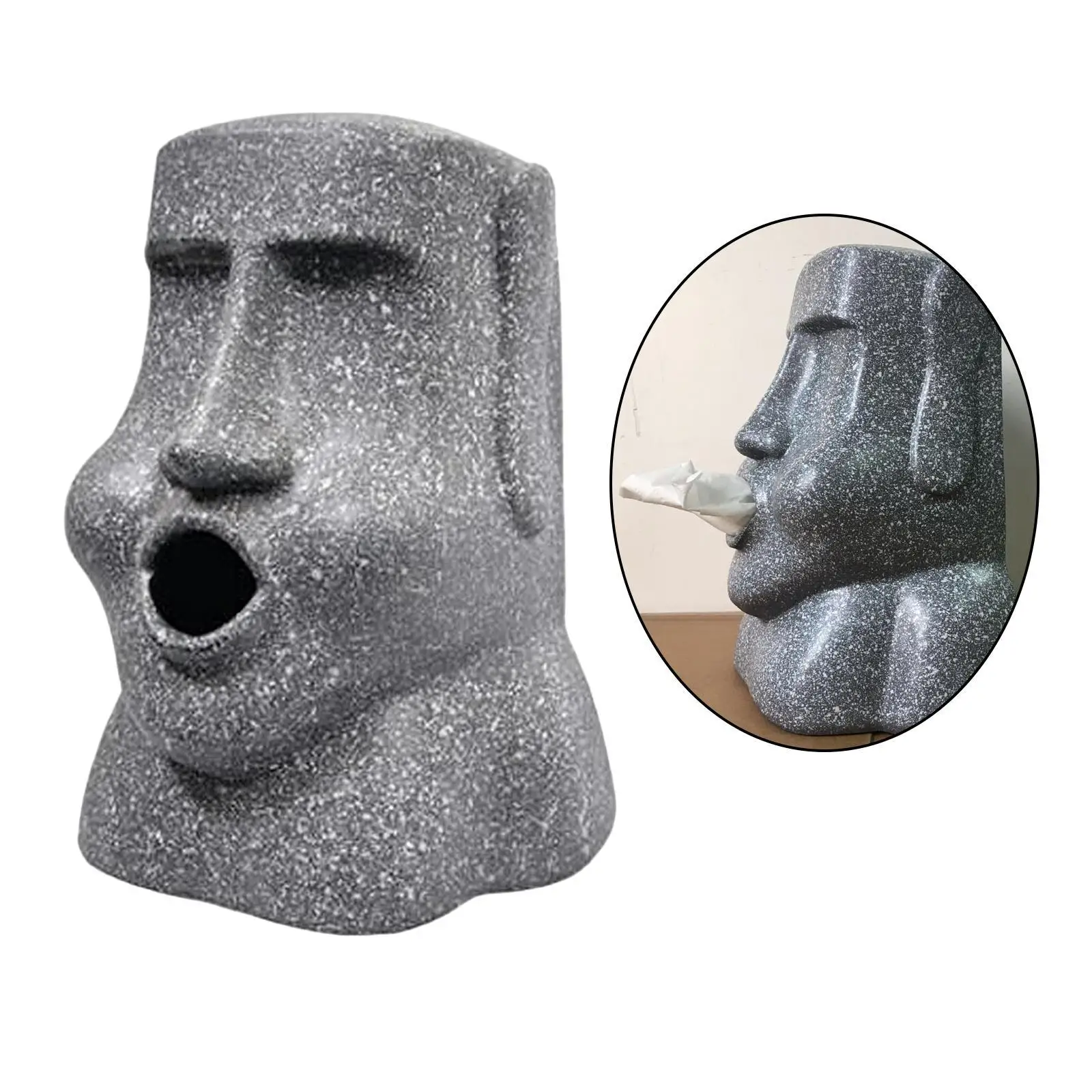 Tissue Box Holder, Moai Sculpture 3D Stone Statue Figure for Living Room