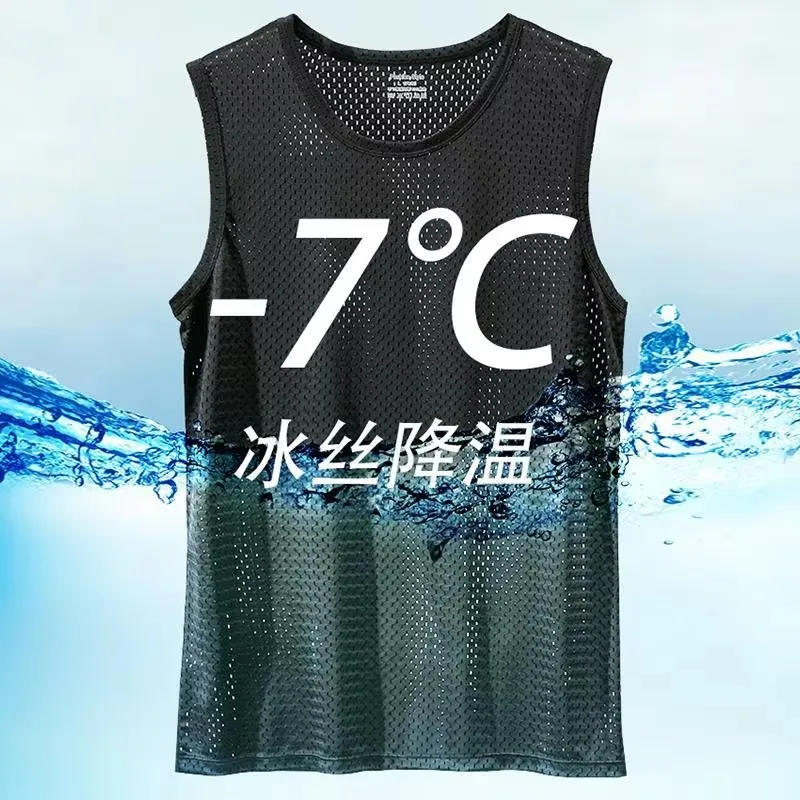 Summer Quick-Drying Thin Breathable Ice Silk Vest Men Tops Sport T Shirts Sleeveless Mesh Hole Tank Tops Gym Clothing Outer Wear