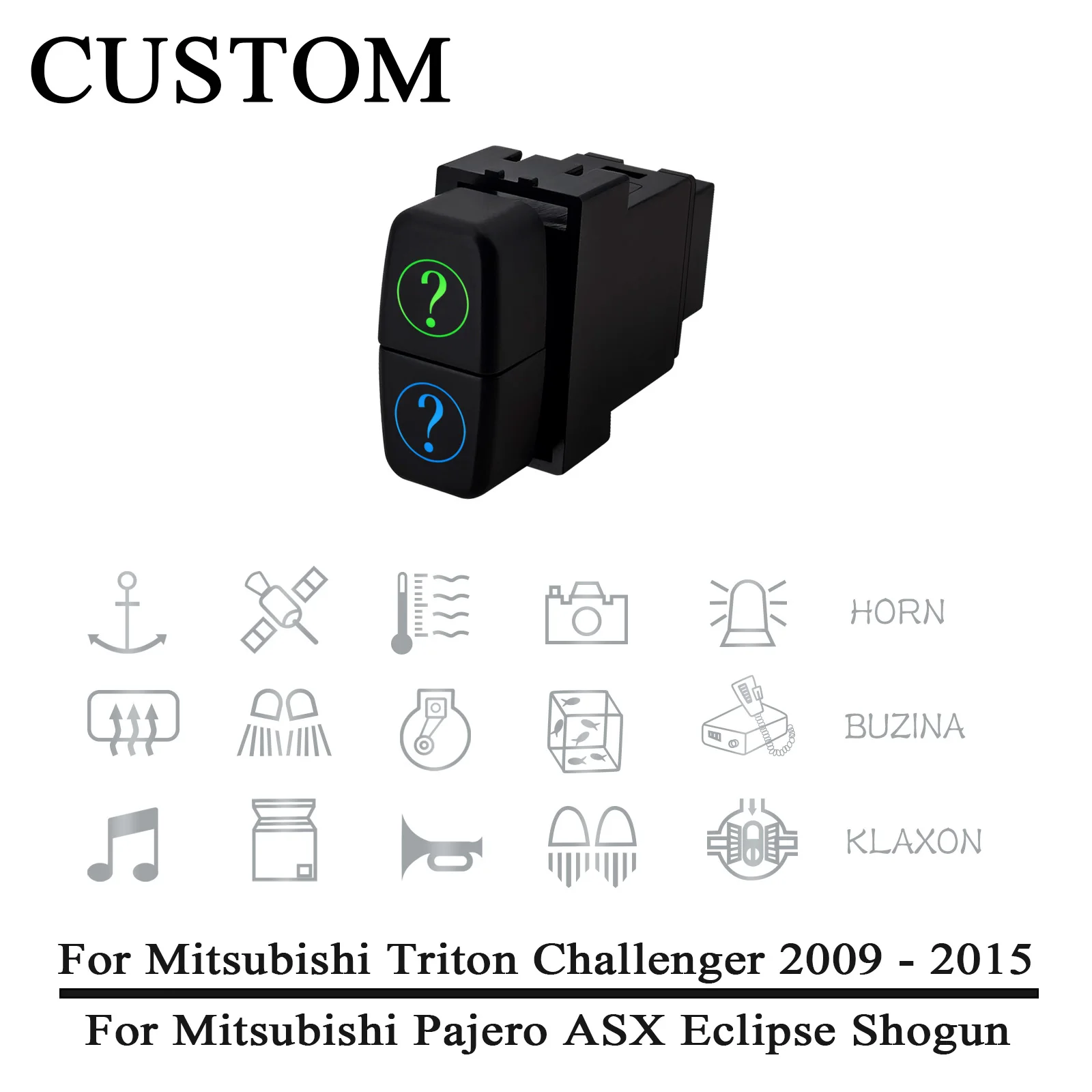 Custom Green Blue LED Dual Push Switch 12V LED Fog Light Spotlight ON OFF Button For Mitsubishi ASX Lancer EX Pajero V73 V93 V97