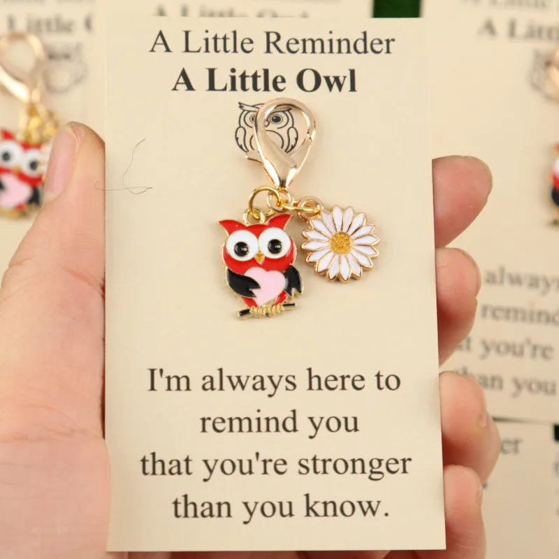 5/10pcs Cute owl paired with white daisy keychain set Belt“A little reminder, a little owl”Good luck cards are suitable for givi
