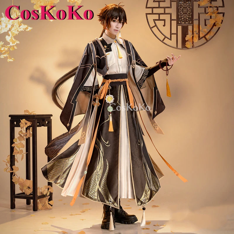 

CosKoKo Zhongli Cosplay Anime Game Genshin Impact Geo Daddy Fahsion Handsome Ancient Costume Halloween Party Role Play Clothing