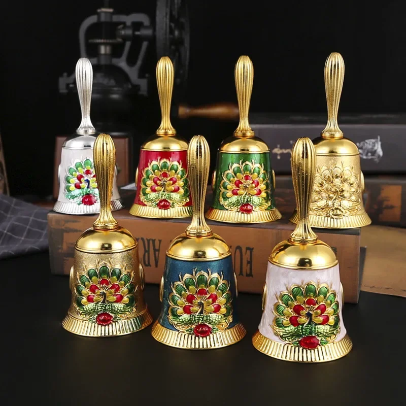 European-Style Peacock Bells Metal Hand bells For Seniors Toddlers Adults Kids Call Bell Handheld Bell for Bar Hotel