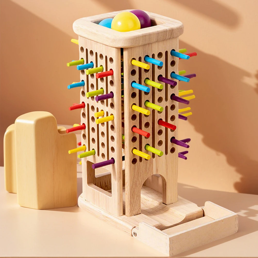 3-In-1 Family Fun Ball Drop Game Wear Resist Montessori Wooden Board Game Parent-Child Interactive Game Color Cognition Puzzle