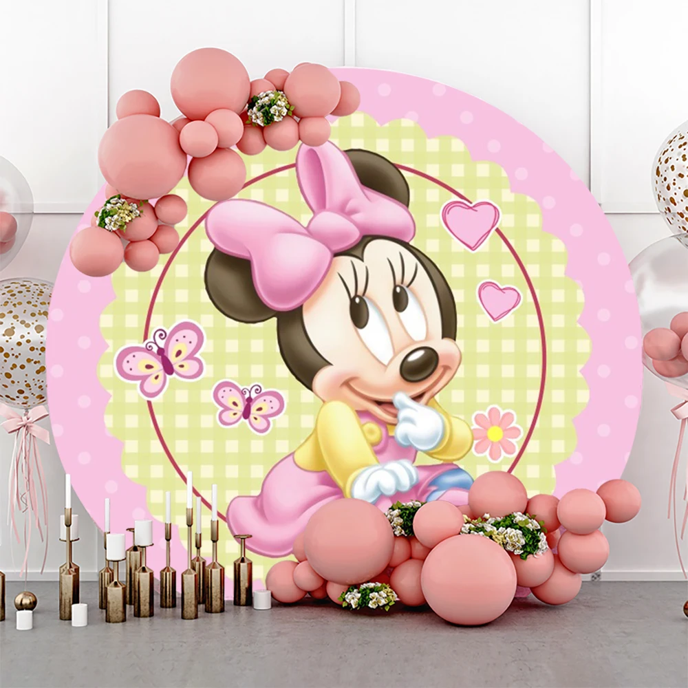 Baby Minnie Mouse Birthday Decorations Round Photo Backdrop Backgrounds For Photographs Baby Shower Girl Party Props Shooting