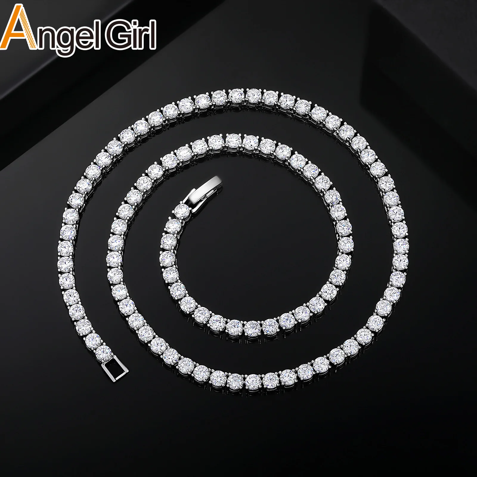 Heartfelt love presents outfit 3mm 4mm Buckle Tennis Necklace for women with clear moissanite on polished PT950 platinum strips
