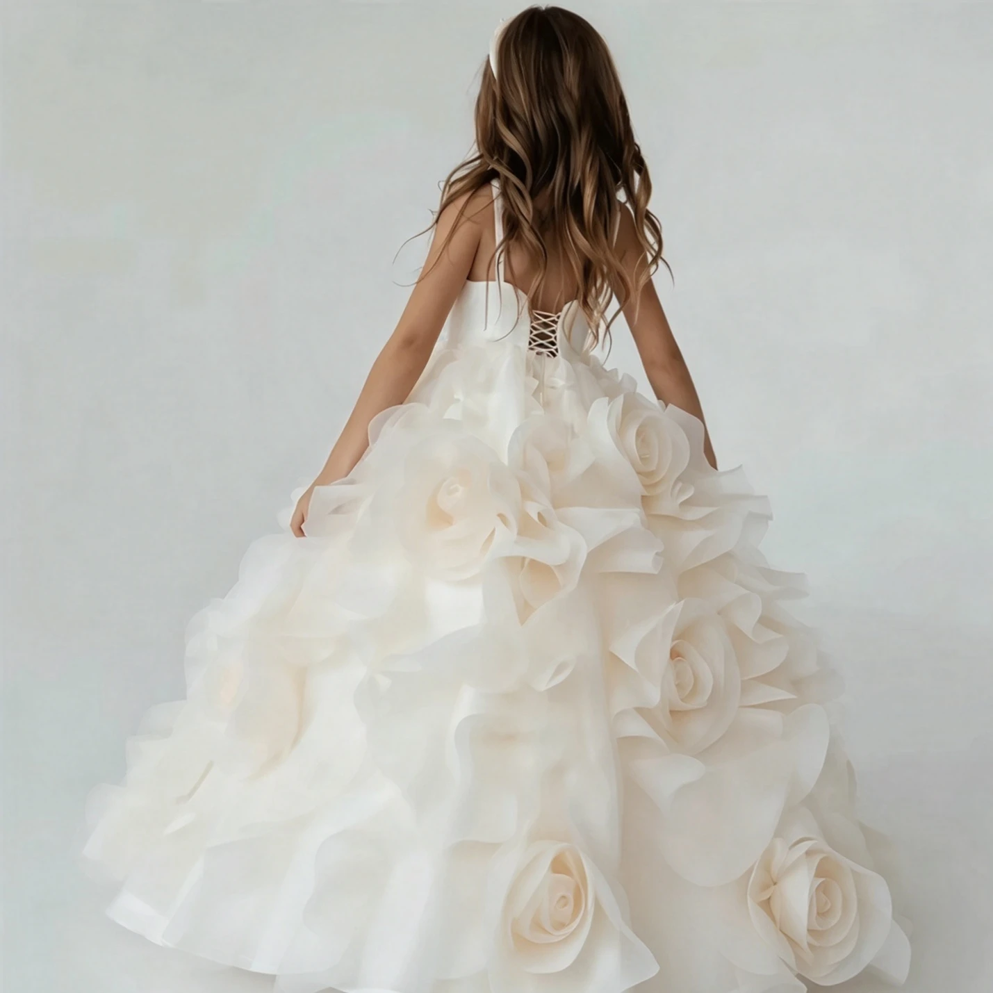 Customized Flower Girl Dress For Wedding 3D Tiered Flower Sleeveless Floor Length Elegant Kids Birthday First Communion Gown