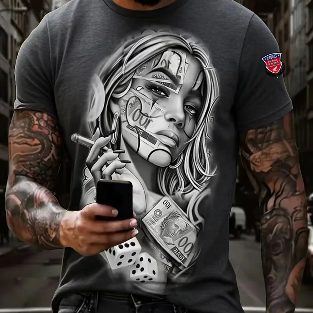 

Honda Men's Youth, Middle-Aged And Elderly T-Shirt, Mexican Style Money Girl Tattoo Printed T-Shirt - Casual Short Sleeved Stree