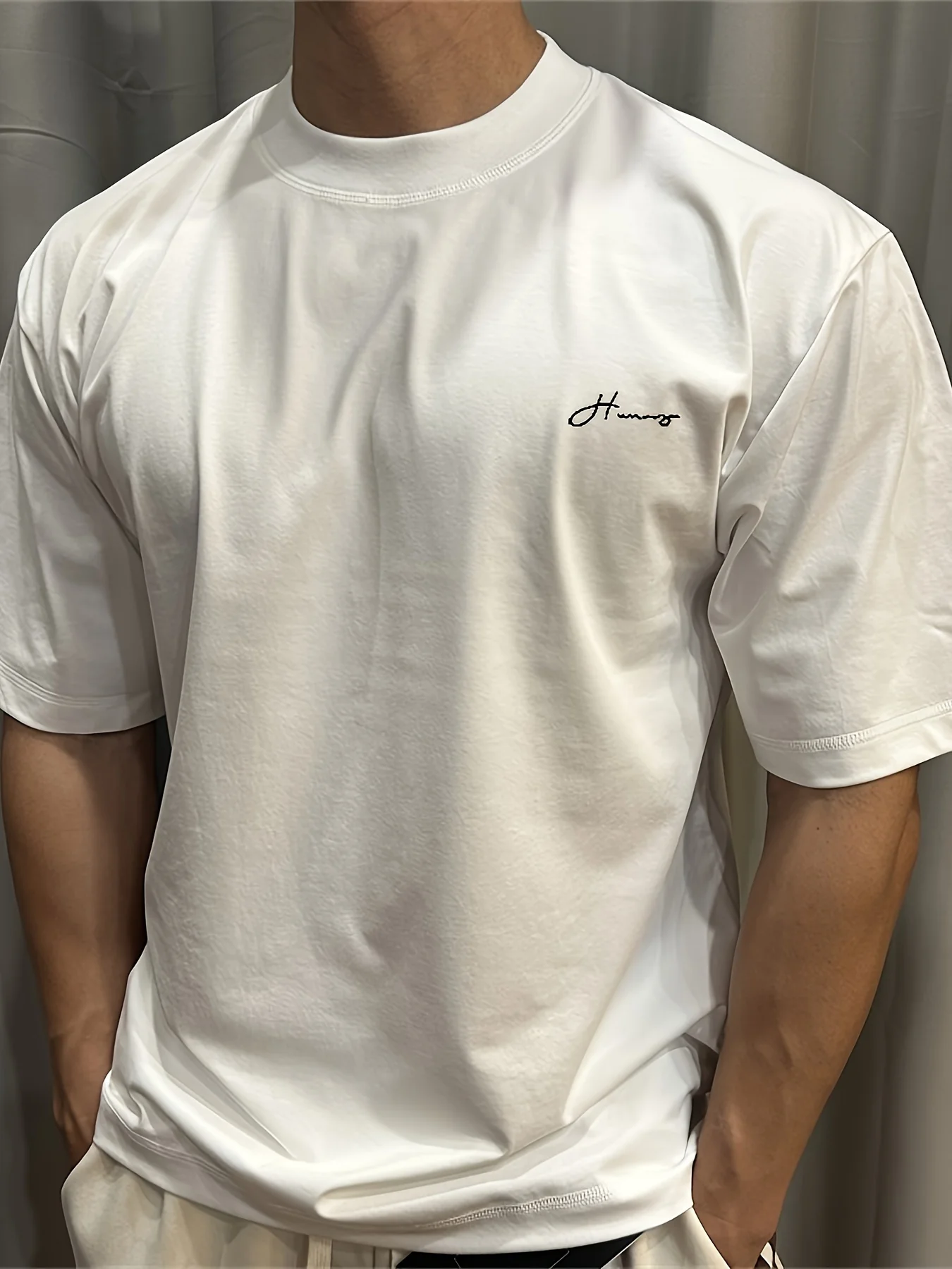 

200gMen'S Short-Sleeved T-shirt-Breathable Loose Crew Neck Top, Geometric Pattern Printing