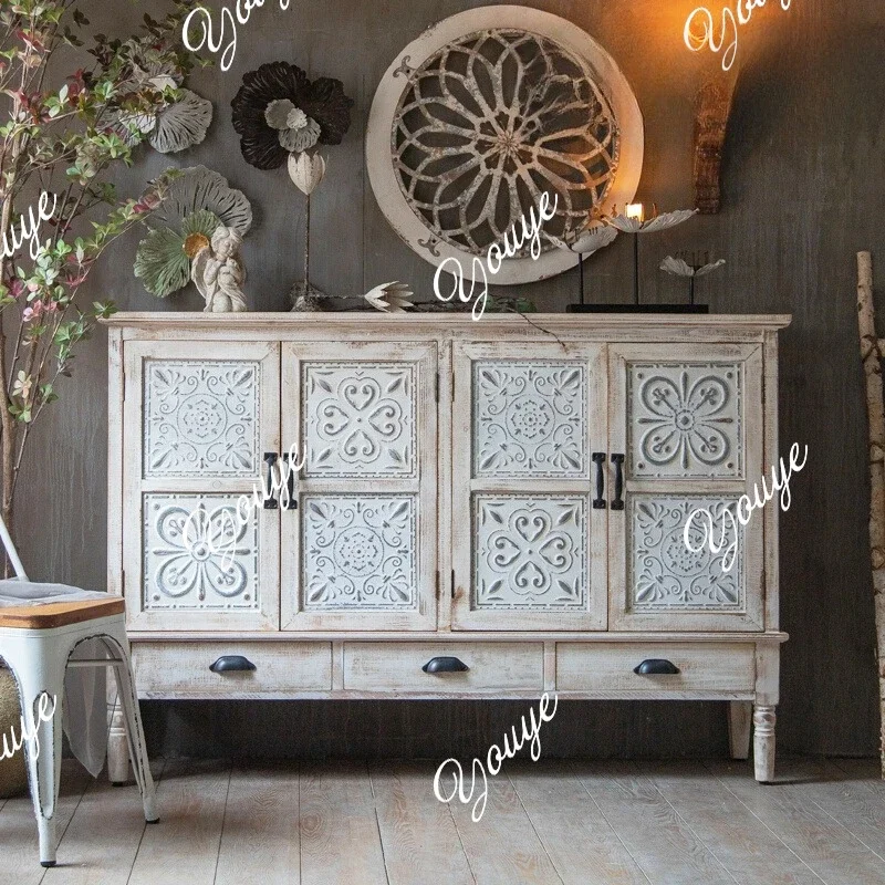 MX French Distressed Vintage Second-hand Doorway Shoe Cabinet Bohemian Entrance Cabinet Sideboard Country Storage Mystery