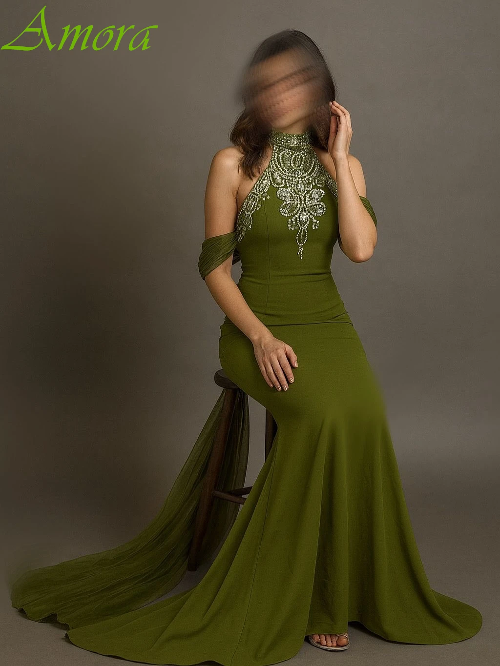 

Customized Mermaid Halter Elegant Fashion Classic Evening Dress High Quality Delicate Celebrity Gowns Temperament Party Dress