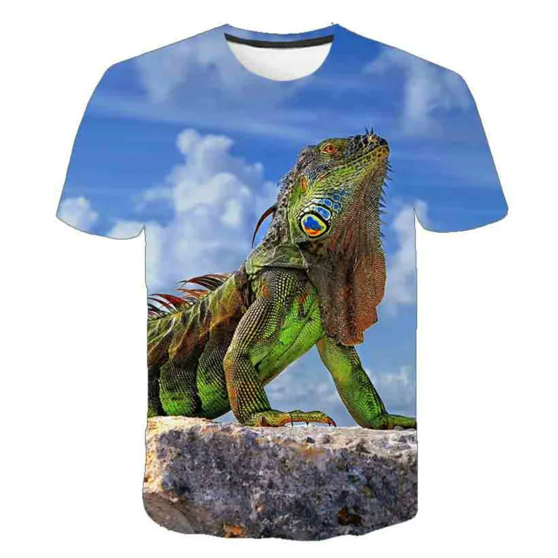 Summer Hot Selling Men\'s Reptile Lizard 3D Printed T-shirts Fashion Chameleon Shirts Plus Size Hip Hop Street O Neck Casual Top