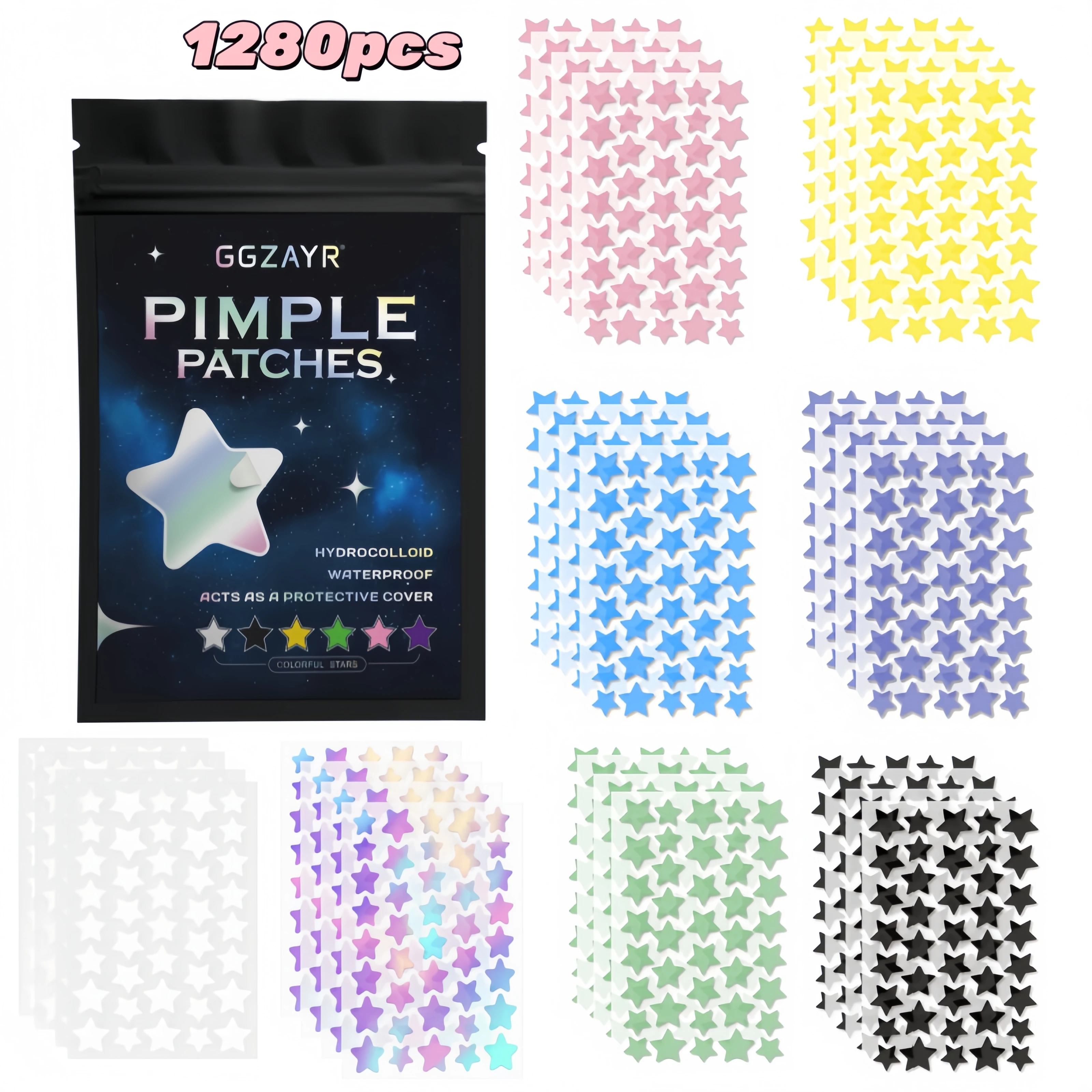 320/1280/1600pcs 8 Color Star Patches, Multi-Size Hydrocolloid Acne Covers for Men Women All Skin Types image 4