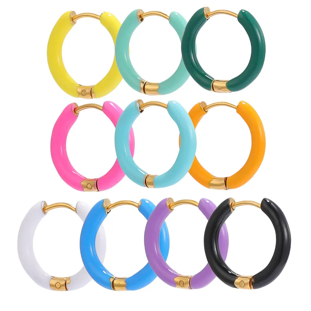 1 Pair Women Fancy Candy Color Enamel Hoop Earrings Sweet Summer Hoop Huggie Earrings Settings Stainless Steel Jewelry Supplies