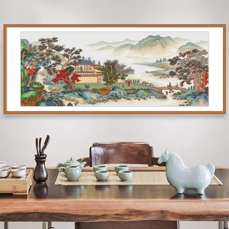 Imagem -06 - Ponto Cruz Kit Pintura Clássica Chinesa da Paisagem Impressão Handmade Bordado Kit Primavera Marca Sala Wall Decor