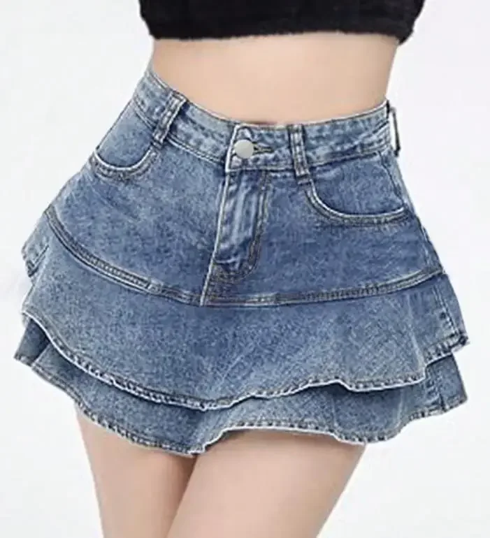 Women's Sweet & Sexy Ruffled Jeans Skirt Personalized Street Sexy Spicy Girl New Style Fashion Women Casual Slimming Mini Skirts