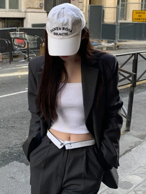 시크한 초가을 심플하고 다재다능한 싱글 버튼 캐주얼 루즈 긴팔 수트 재킷 여성 패션 단색 라펠 코트