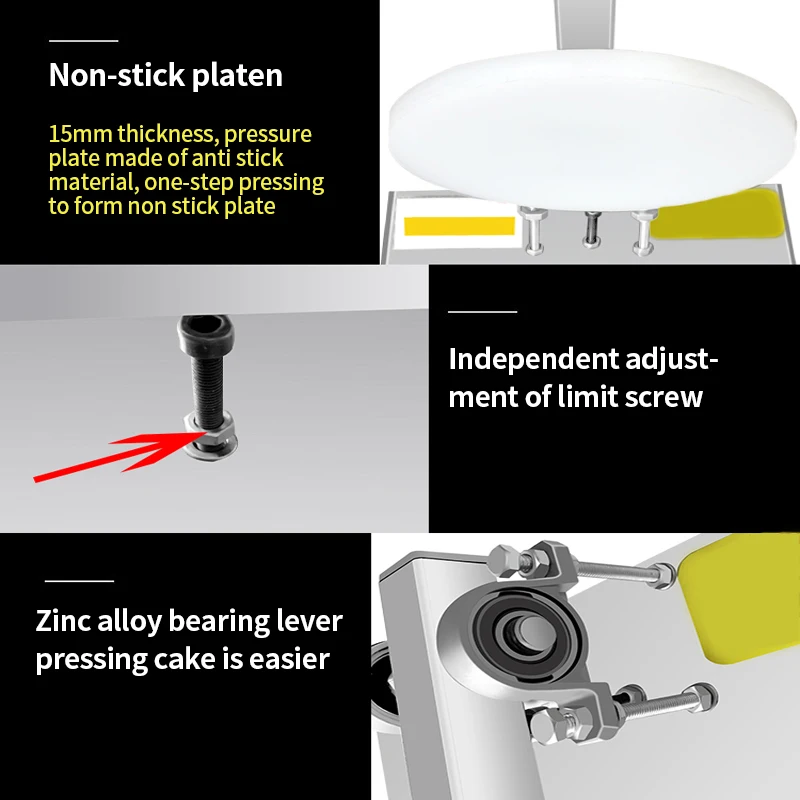 手動パンケーキプレス,ピザ生地プレス,9.5インチ,厚さ24cm,調整可能