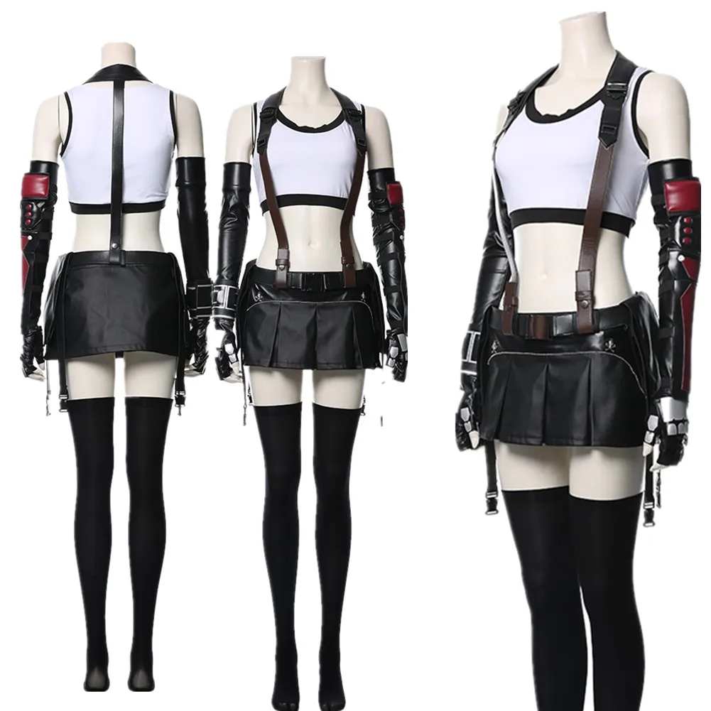 Tifa Cos Lockhart Cosplay Costume Green Game Earring Wig Final Cos Top Pants Women Outfit Halloween Carnival Party Suit