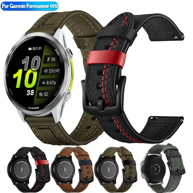 

20mm 22mm Leather Watch strap For Garmin Forerunner 970 570 S70 965 745 255 265 245 645 Correa For Garmin Venu3 2 SQ2/Active 5 6