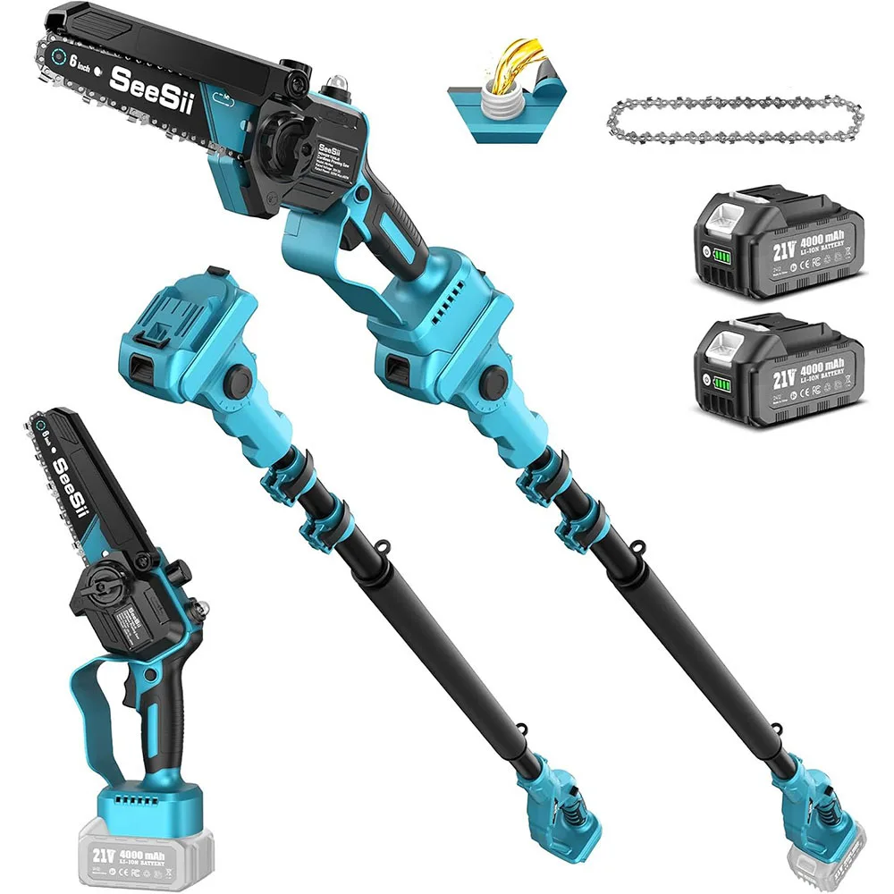 

Seesii 2-in-1 Cordless 6''polesaw Brushless Electric Chainsaw 2.5m Telescopic rod Garden Pruning Tool For Makita18V Battery pin
