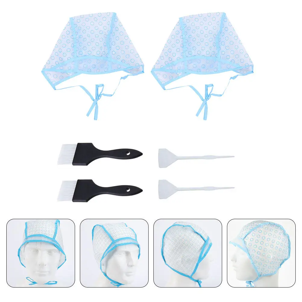 

6Pcs Highlighting Cap Hair Dye Kit with Hook and Brush High Temp Resistant Comfort Fit for DIY Salon Hair Coloring Tinting Tool