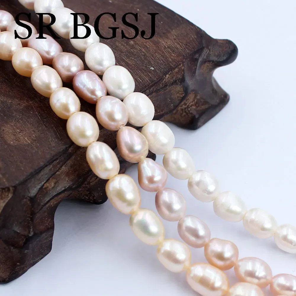 

8-9mm Diy Necklace Oliver Rice Big Hole White Pink Natural Freshwater Pearl Beads 15''