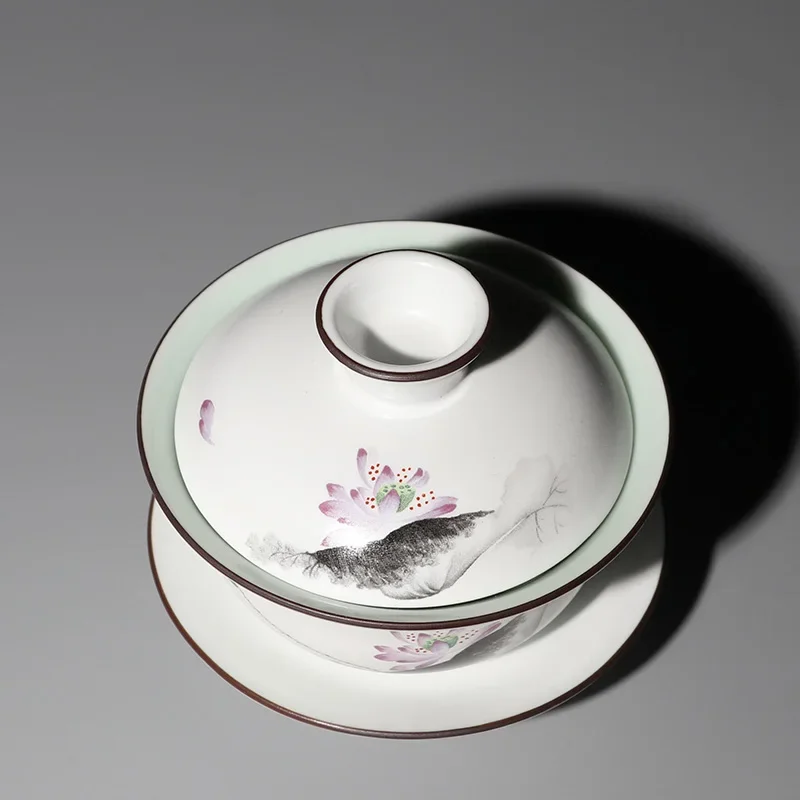 Matte White Ceramic Gaiwan, Teacup, Chinese Kung Fu Tea Set, Porcelain Tea Cup, Bowl, Tureen with Saucer, Elegant Teaware