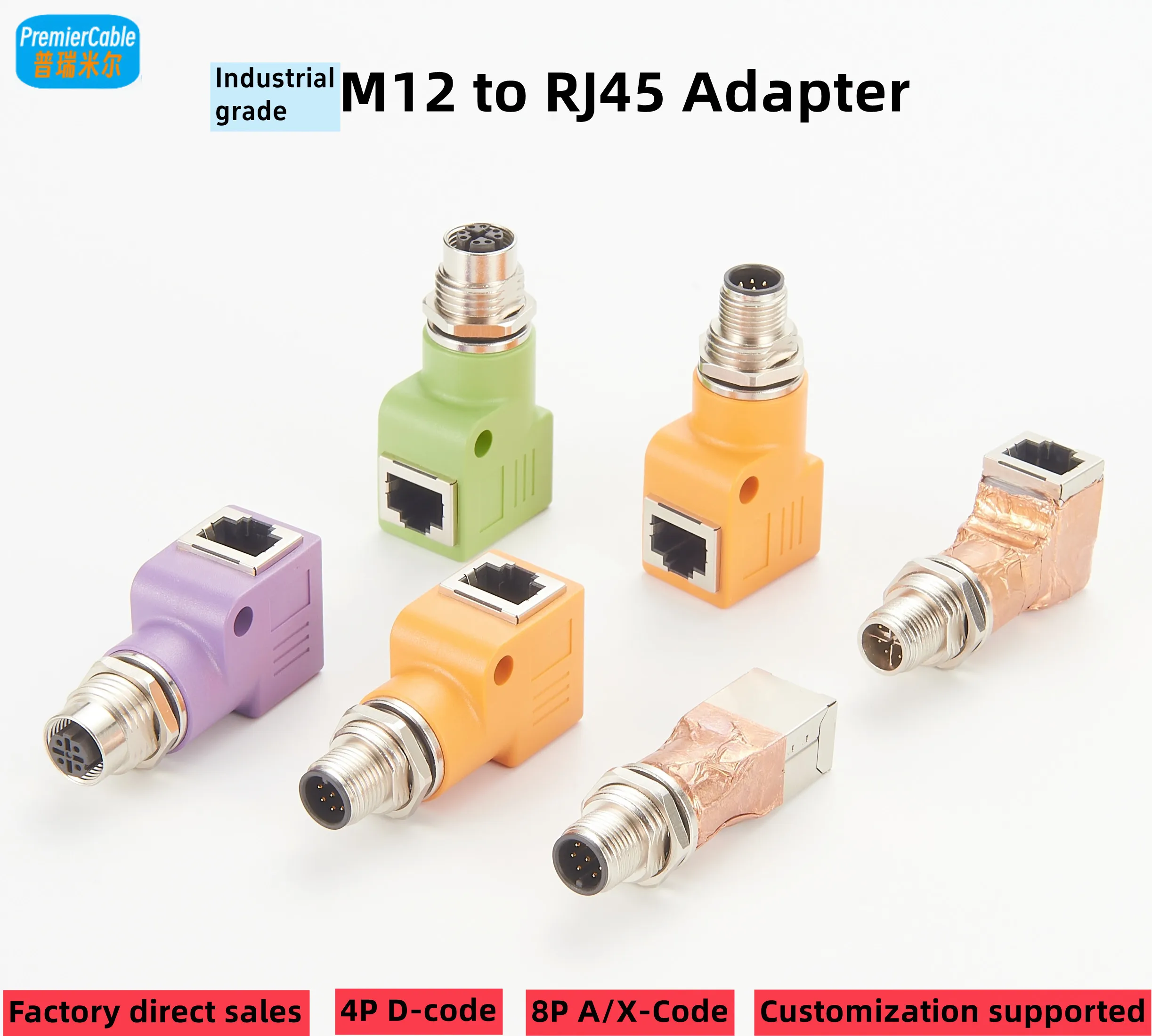 

4 Pin 8 Pole A X D Coding M12 to RJ45 Adapter Male Female Connector Ethernet Profinet to M12 4Pin D Code 8 Pin A Coding