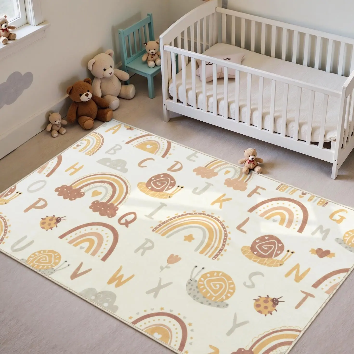 

Kids Rainbow ABC Alphabet Bedroom Rug, Washable Playroom Rug for Girls,Non Slip Soft Cute Kids Room Carpet Mat (Orange)