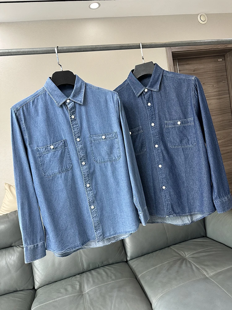 

Waed Pure Cotton Men's Denim irt Jaet Retro Layerable American Casual Sle for Spring Autumn Stand Fit Long Sve