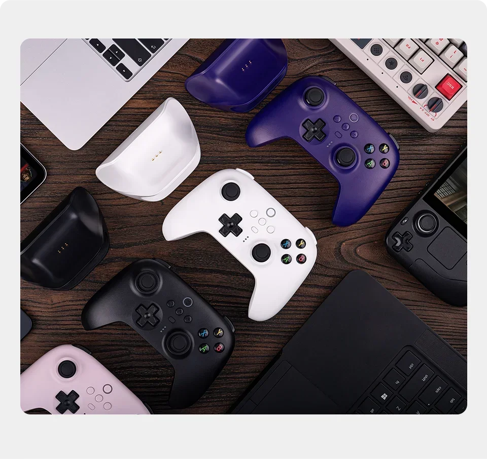 AKNES 8bitdo-mando de juego inalámbrico Ultimate 2,4G, Joystick de efecto Hall con base de carga para PC, Windows, Steam, Android