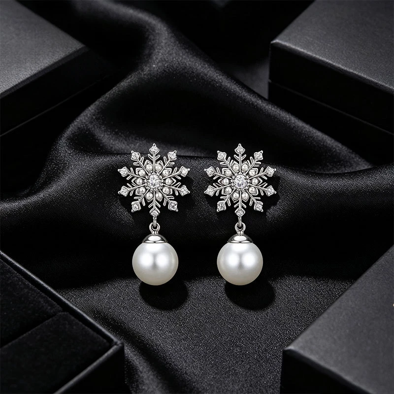Sweet Gentle Snowflake Pearl Stud Earrings French Style Light Luxury Japanese Korean Trendy Jewelry For Women