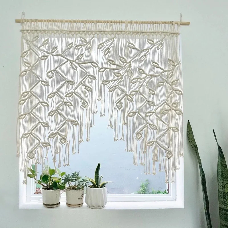 

Macrame Curtain Boho Woven Wall Hanging Window Curtains Handmade Bohemian Decor for Doorway Closet Bedroom Living Room Apartment