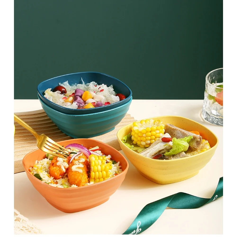 1 Pcs Straw Bowls Heat Resistant Lightweight  Salad Soup Dinner Bowls Square Lamian Noodles Bowl Accessories