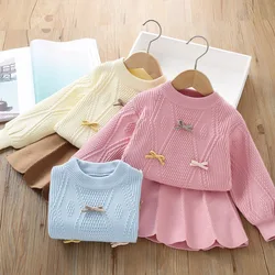 Girls Woolen Jersey Clothes Sets Spring Autumn Children Knitted Sweaters Tops Skirts 2pcs Dress Suit For Baby Girl Outfits Kids