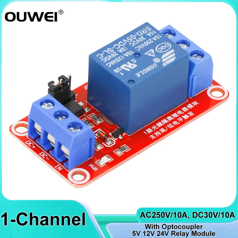 1 Channel Relay Module Board 5V 12V 24V Shield With Optocoupler 12V Relay Module Support High and Low Level Trigger for Arduino