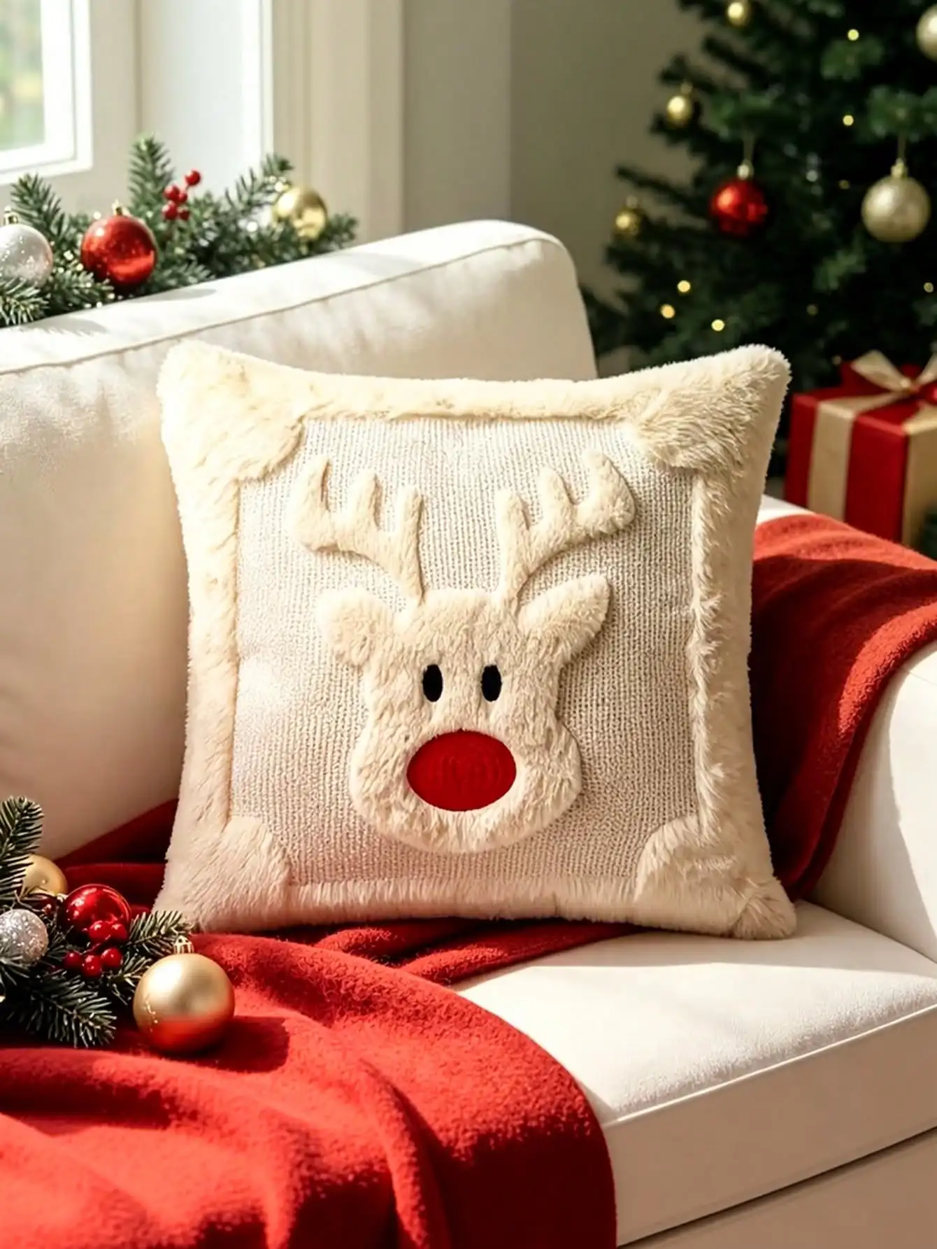 1/2/4pcs Christmas Pillow Covers 17.7x17.7 Inches, Soft Faux Rabbit Fur Reindeer Christmas Pillow Covers, Soft And Comfortable, Suitable For Autumn/Winter, Christmas, Halloween, Sofa Bed Living Room Home Decor sf260824215047499475679