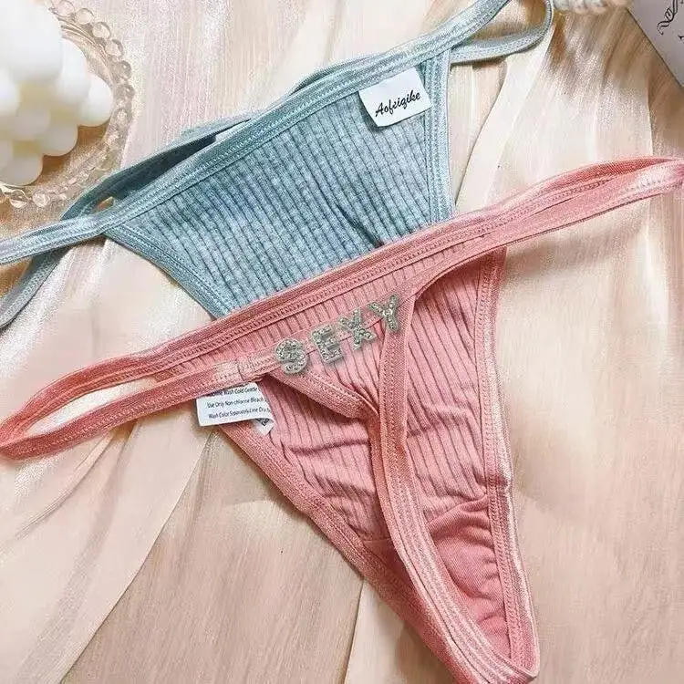 2025 Custom Name String Thongs For Women Personalized Hollow Flower Panties with Rhinestone Letters Don't Fall Off Gifts