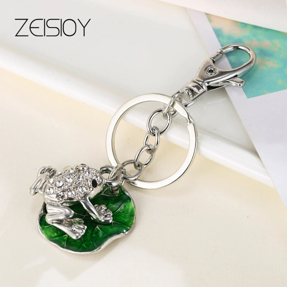 Ladies 2022 Auto Accessories Green Frog Rhinestone Pendant Keychain DIY Keyring Crystal Animal Keychain Accessories Fun Pendant