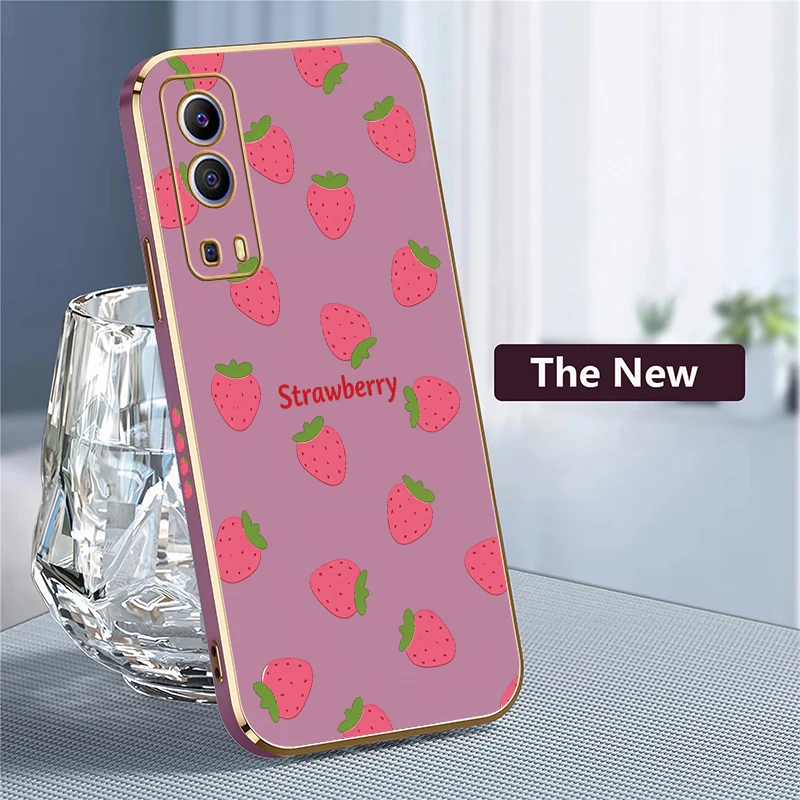Plating TPU Soft Phone Case For Vivo IQOO U5X U1X Strawberry Pattern Cover For IQOO Neo Z3 Z7 Shockproof Silicone Fundas view 4