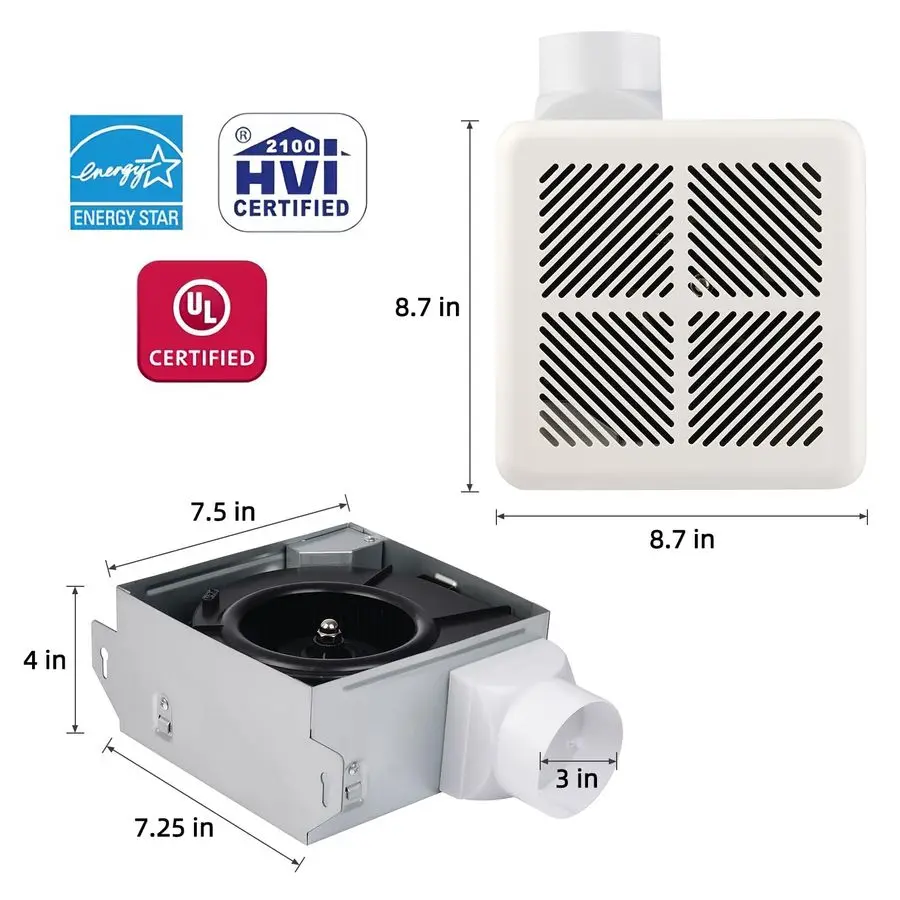 

Very Quiet Bathroom Exhaust Fan 50 CFM, 1.2 Sone, No Attic Access Needed, Energy Star Certified, Easy to Install,3Inch Duct, Cei