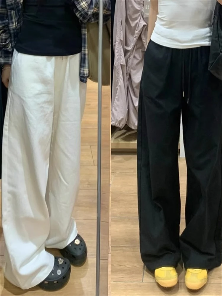 High Waist Wide Leg Pants Women's Loose BF Lazy Style Casual Trousers White Color Flattering for Pear Shaped plus Size MM