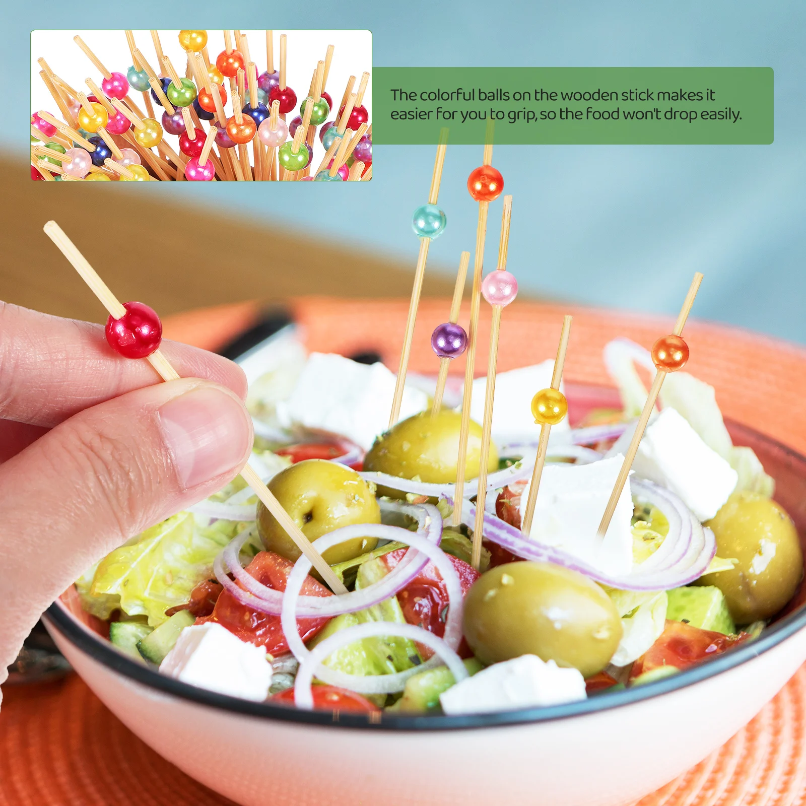 

200Pcs Bamboo Skewers Colorful Pearl Fancy Toothpicks for Appetizers Food Cocktail Party Bamboo Skewer Cocktail Pick