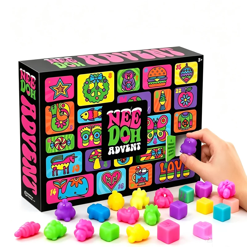 2026 NeeDoh Adventskalender Geschenk für Kinder 24 Tage 3D PVC-Puppen Countdown Weihnachten 2026 Neujahr Überraschungsgeschenke